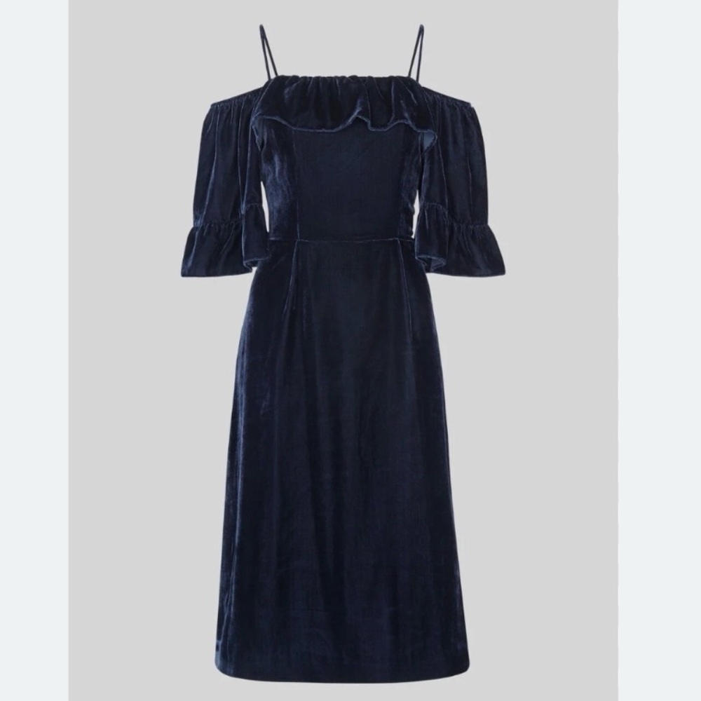 Whistles Navy Velvet Bardot Dress size us 8